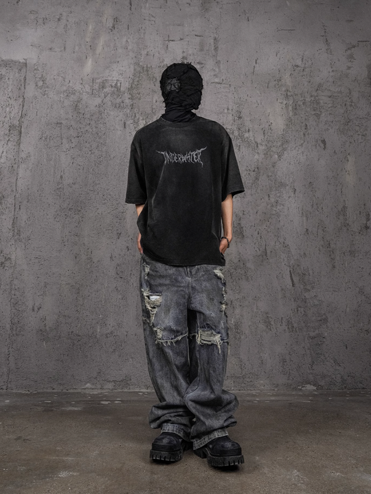 UNDERWATER Dirty Dye Damaged Splicing Baggy Jeans | Face 3 Face