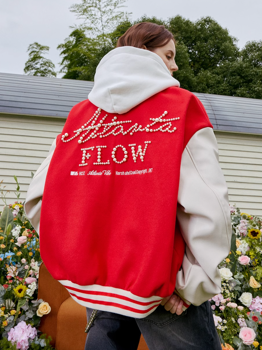 Harsh and Cruel Pearl Embroidered Varsity Jacket | Face 3 Face