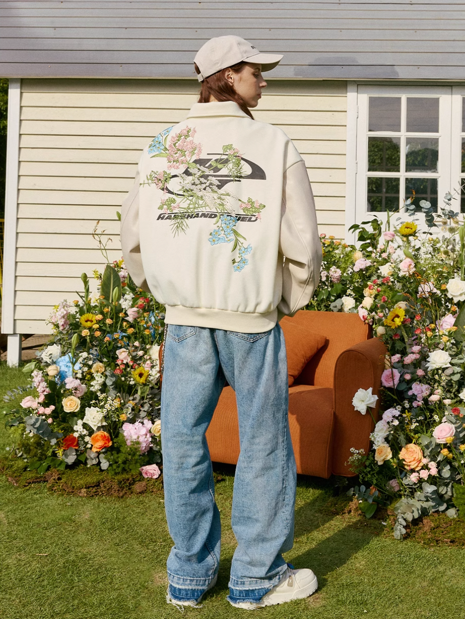 Harsh and Cruel Logo Full Back Embroidered Floral Varsity Jacket | Face 3 Face