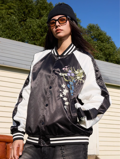 Harsh and Cruel Floral Embroidered Baseball Varsity Jacket | Face 3 Face