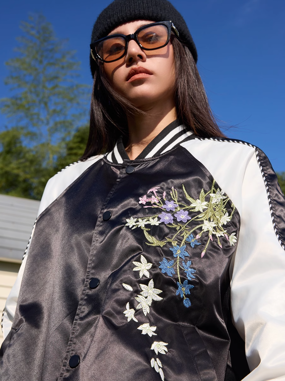 Harsh and Cruel Floral Embroidered Baseball Varsity Jacket | Face 3 Face