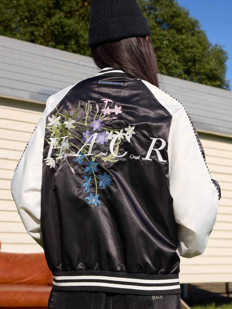 Harsh and Cruel Floral Embroidered Baseball Varsity Jacket | Face 3 Face