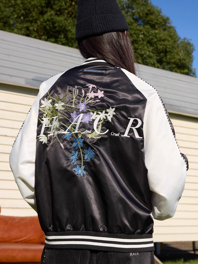 Harsh and Cruel Floral Embroidered Baseball Varsity Jacket | Face 3 Face