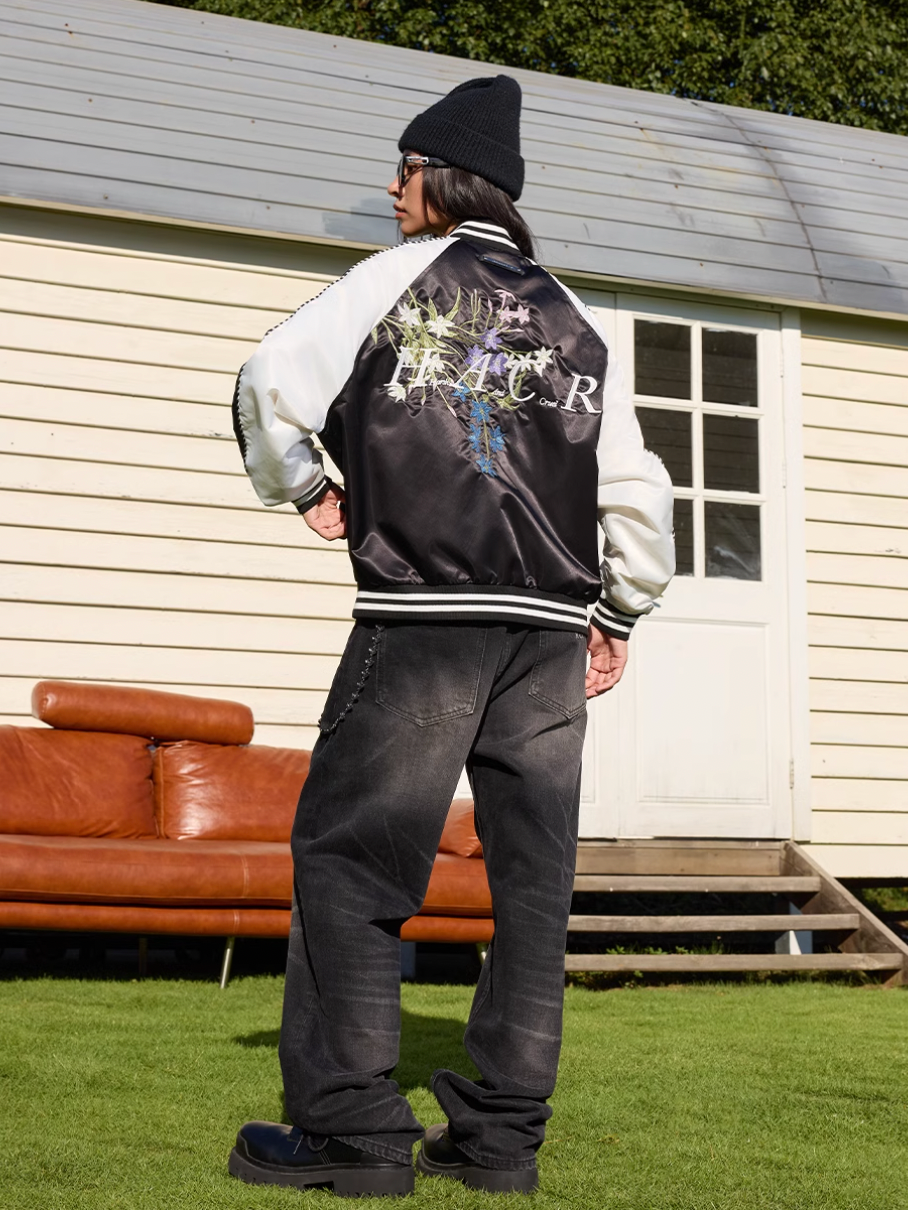 Harsh and Cruel Floral Embroidered Baseball Varsity Jacket | Face 3 Face