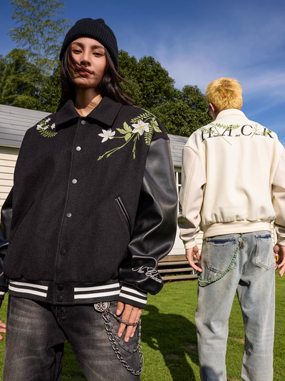 Harsh and Cruel Floral Embroidery HACR Baseball Varsity Jacket | Face 3 Face