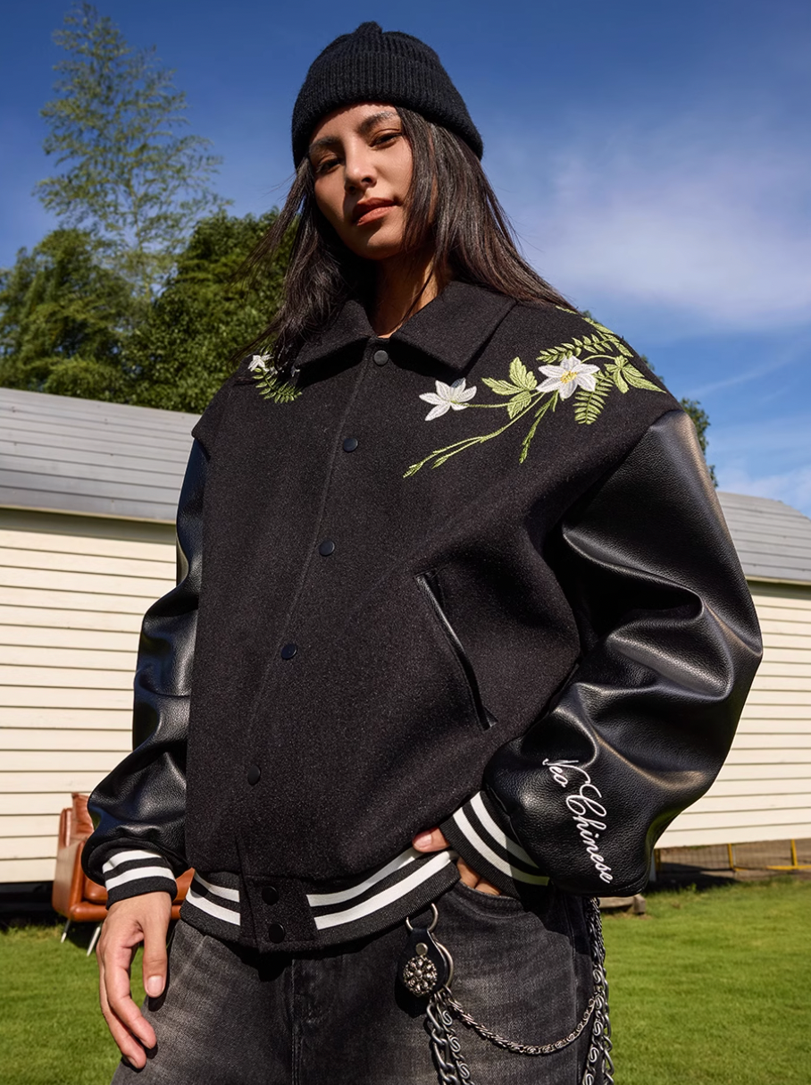 Harsh and Cruel Floral Embroidery HACR Baseball Varsity Jacket | Face 3 Face