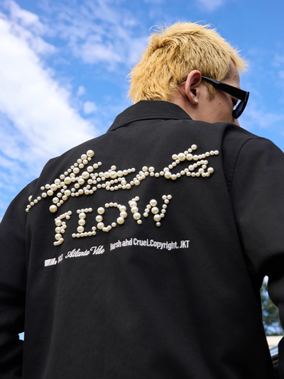 Harsh and Cruel Pearl Embroidered Text Lapel Jacket | Face 3 Face