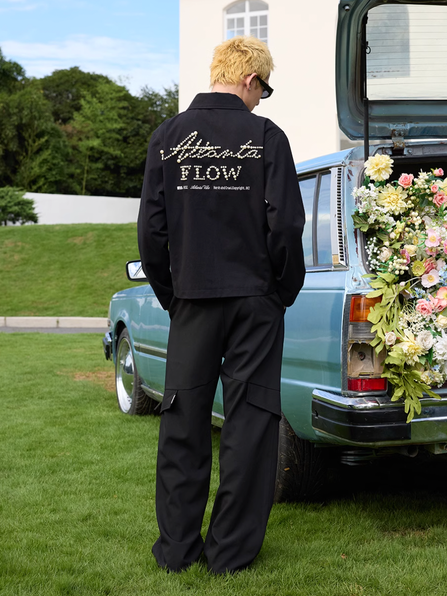 Harsh and Cruel Pearl Embroidered Text Lapel Jacket | Face 3 Face