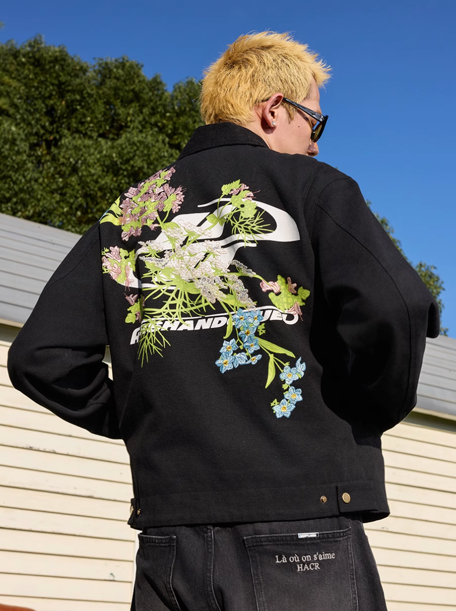 Harsh and Cruel Shoulder Floral Embroidery Colorblocking Detroit Jacket | Face 3 Face