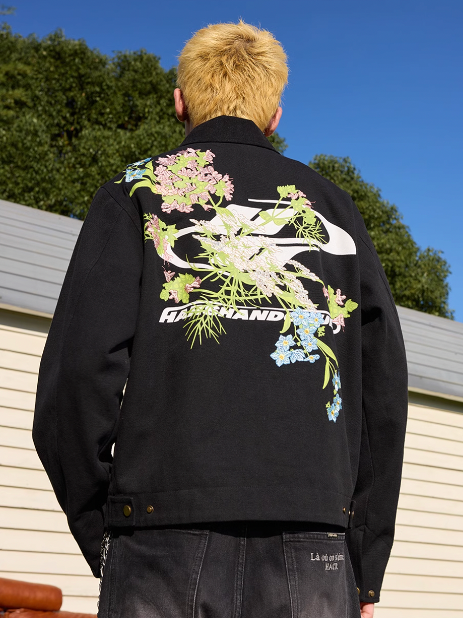 Harsh and Cruel Shoulder Floral Embroidery Colorblocking Detroit Jacket | Face 3 Face