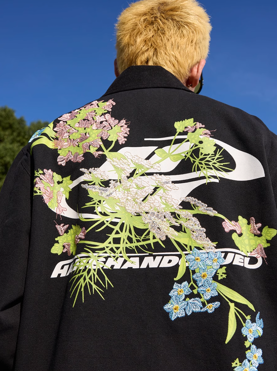 Harsh and Cruel Shoulder Floral Embroidery Colorblocking Detroit Jacket | Face 3 Face