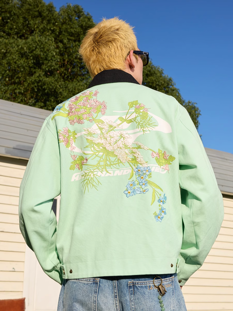 Harsh and Cruel Shoulder Floral Embroidery Colorblocking Detroit Jacket | Face 3 Face