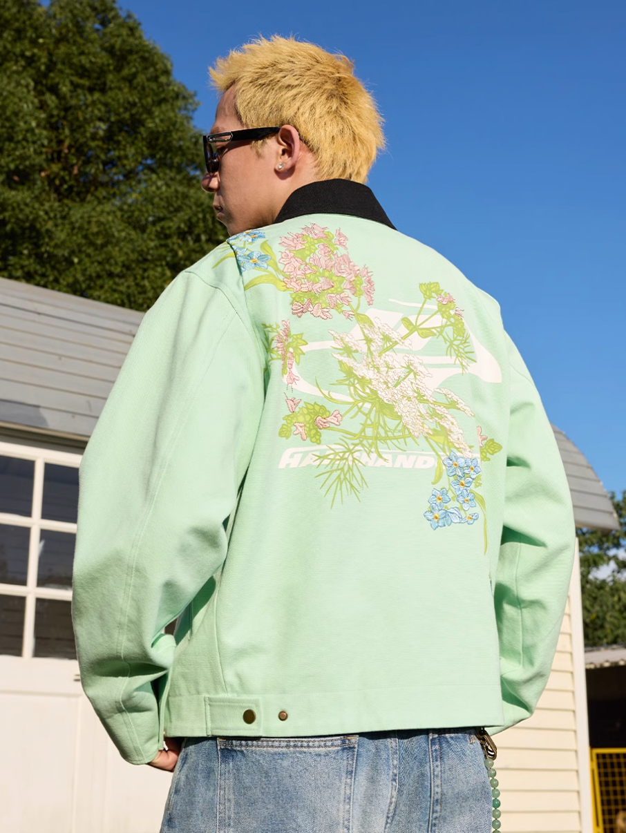 Harsh and Cruel Shoulder Floral Embroidery Colorblocking Detroit Jacket | Face 3 Face