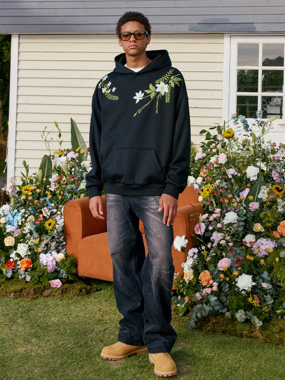 Harsh and Cruel Floral Garland Embroidered HACR Hoodie | Face 3 Face