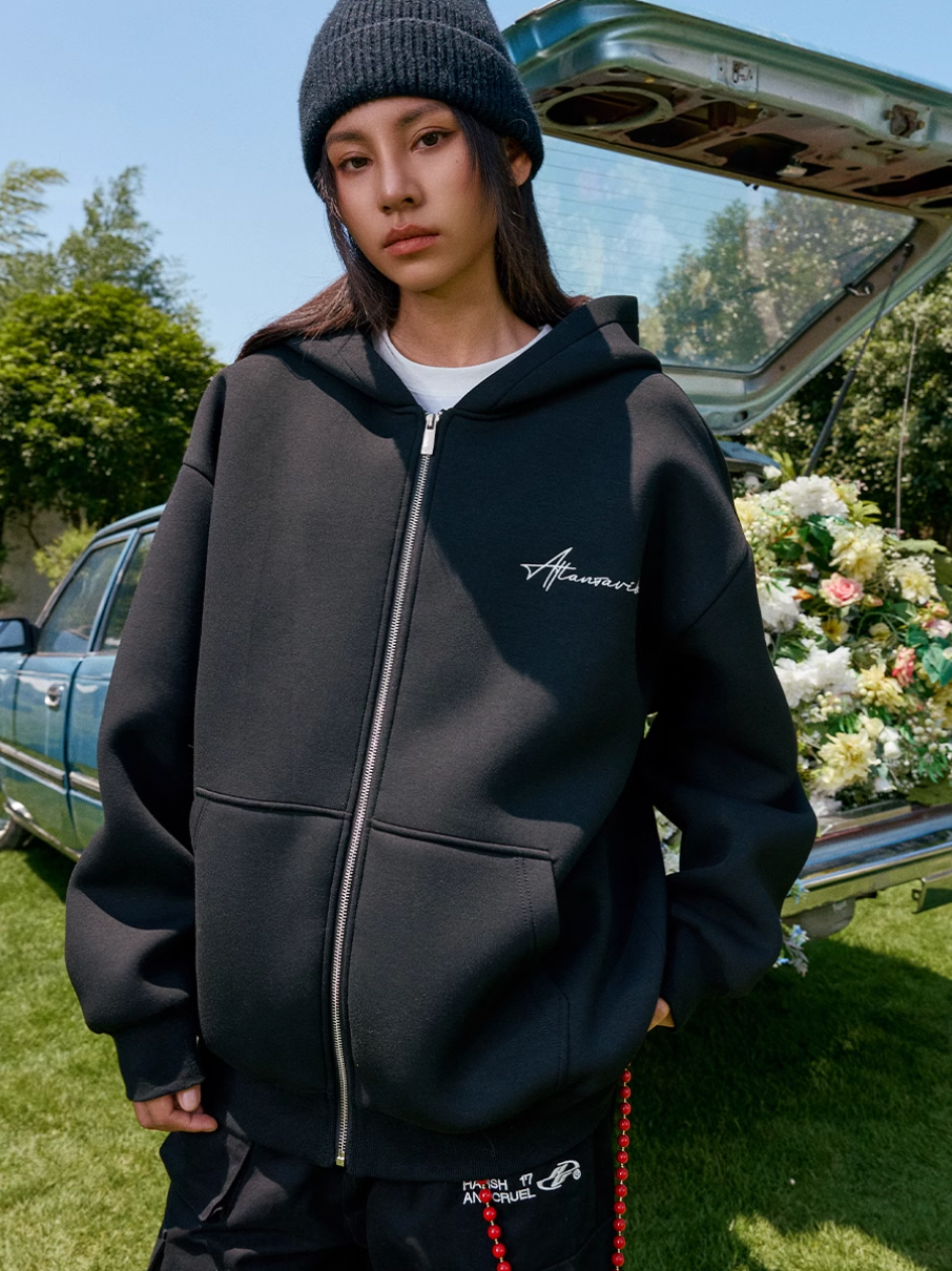 Harsh and Cruel Handwritten Signature Embroidered Zip Hoodie | Face 3 Face