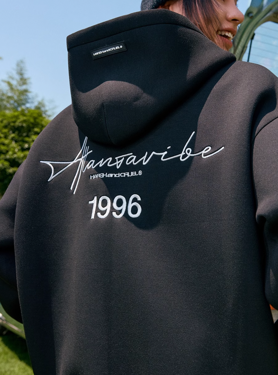 Harsh and Cruel Handwritten Signature Embroidered Zip Hoodie | Face 3 Face