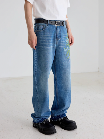 Harsh and Cruel Floral Embroidery Washed Jeans | Face 3 Face