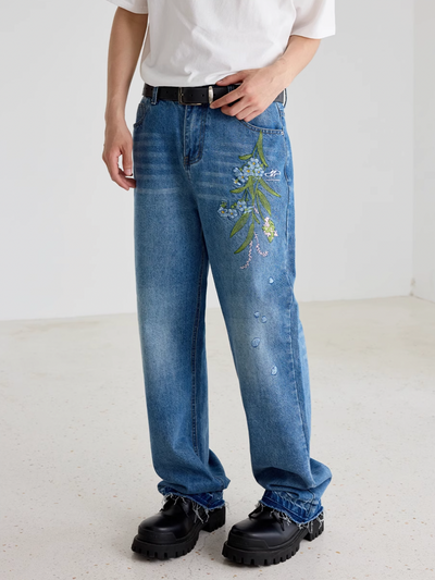 Harsh and Cruel Floral Embroidery Washed Jeans | Face 3 Face