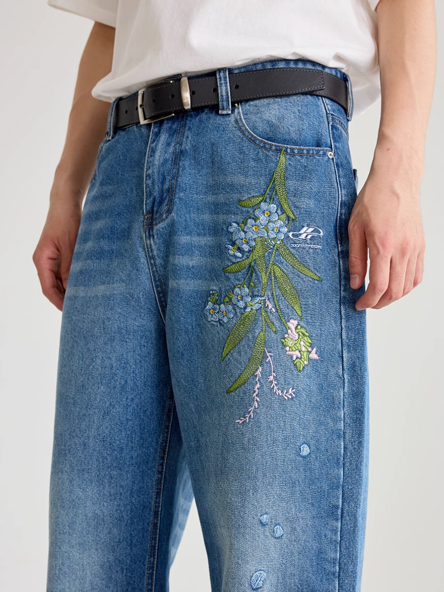 Harsh and Cruel Floral Embroidery Washed Jeans | Face 3 Face