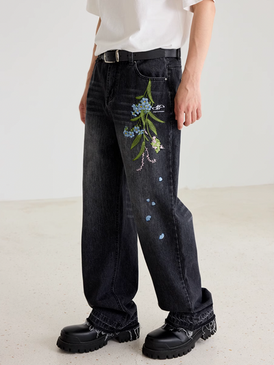 Harsh and Cruel Floral Embroidery Washed Jeans | Face 3 Face