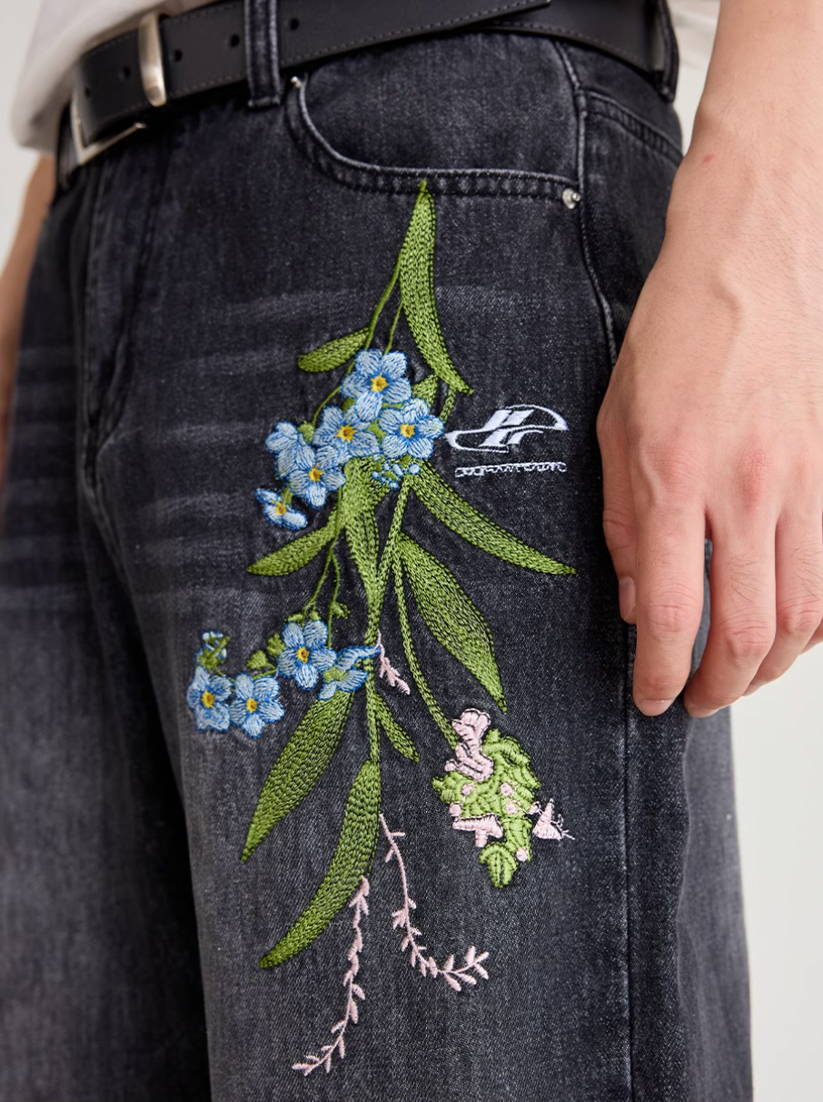 Harsh and Cruel Floral Embroidery Washed Jeans | Face 3 Face