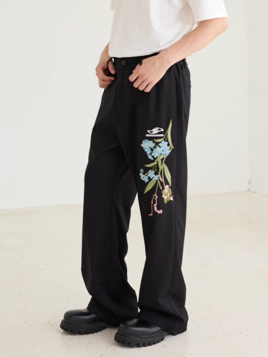 Harsh and Cruel Floral Embroidery 3D Slim Suit Pants | Face 3 Face