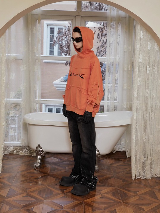 STEEPC Orange Structured Patchwork Hoodie | Face 3 Face