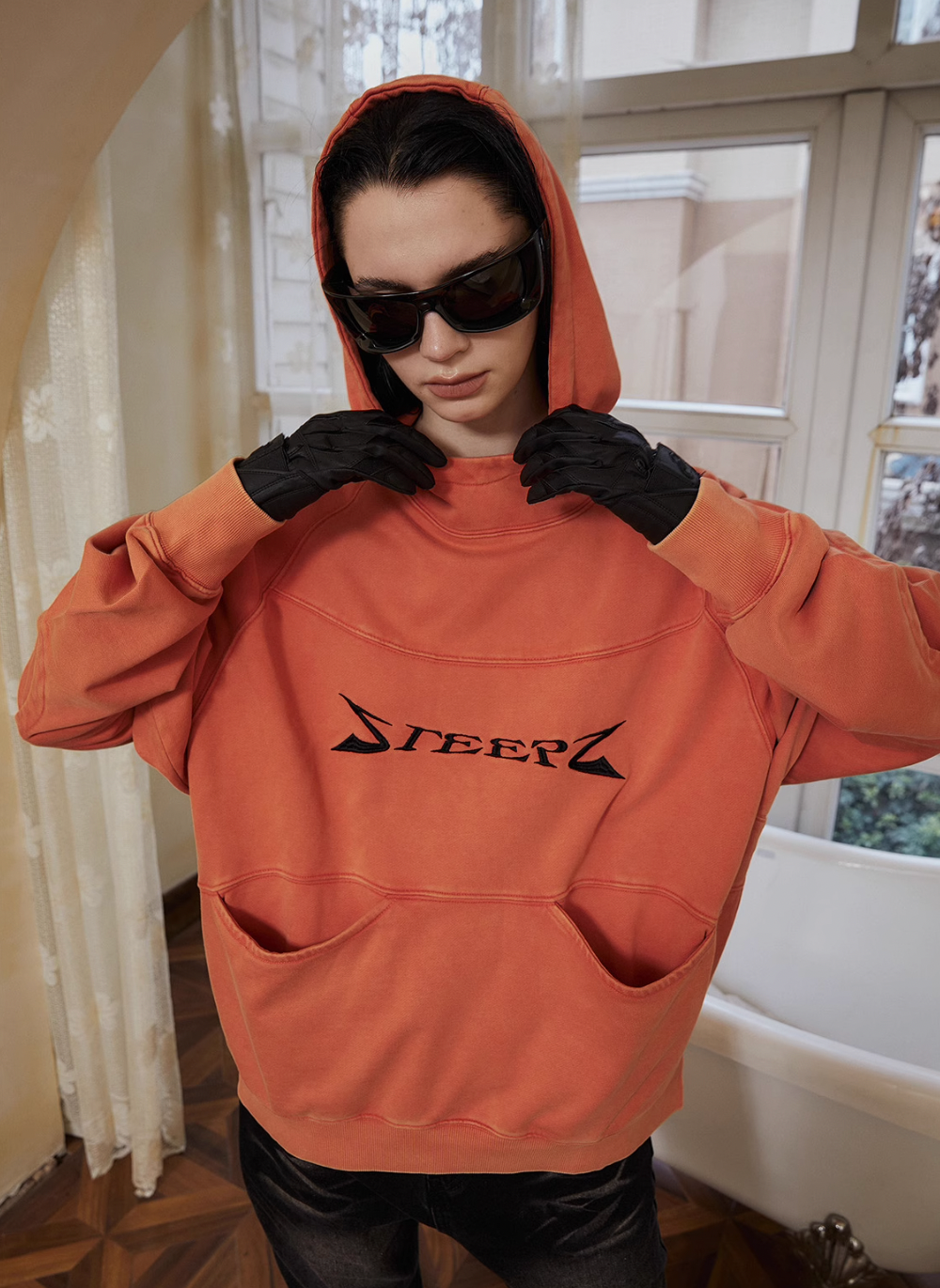 STEEPC Orange Structured Patchwork Hoodie | Face 3 Face