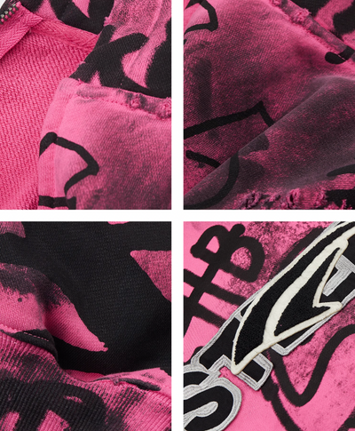 STEEPC Pink Graffiti Drop Shoulder Zip Hoodie | Face 3 Face