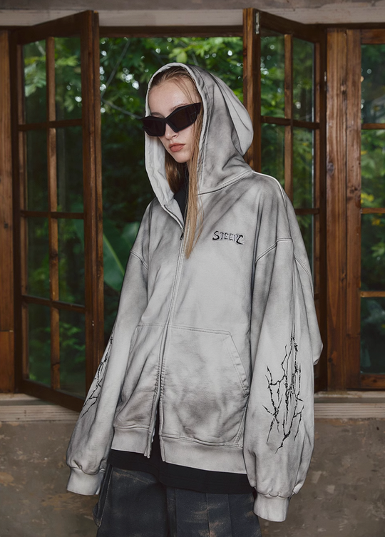 STEEPC Blade Drop Shoulder Dirty Zip Hoodie | Face 3 Face