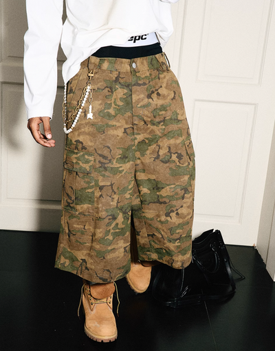 STEEPC Camouflage Distressed Cargo Baggy Shorts | Face 3 Face