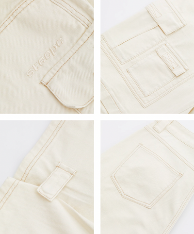 STEEPC Multi Pockets White Work Baggy Cargo Pants | Face 3 Face