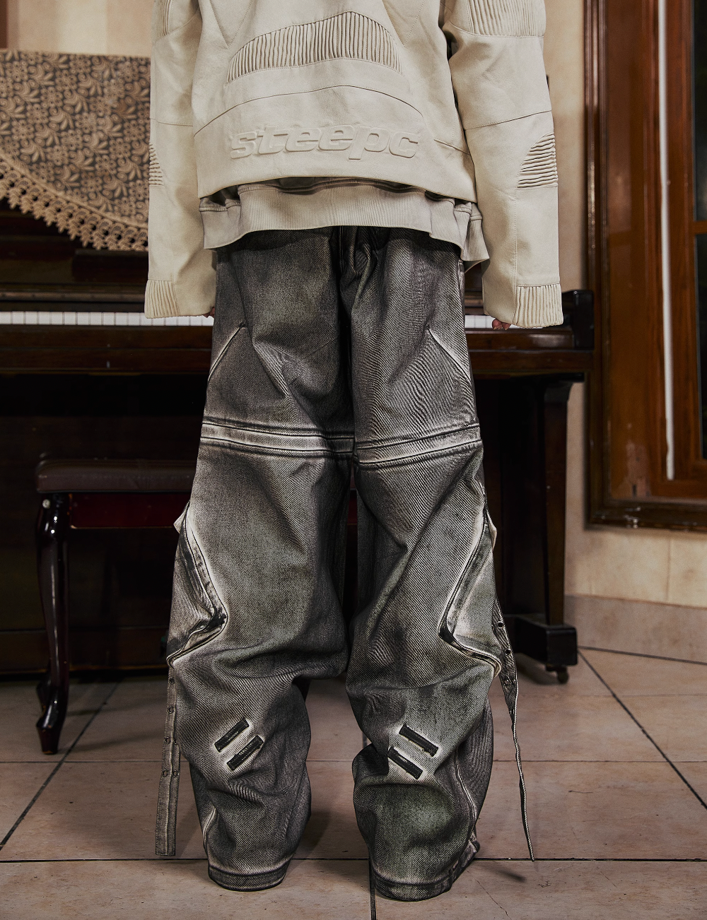 STEEPC Dirty Dye Aged Heavy Duty Work Baggy Cargo Pants | Face 3 Face