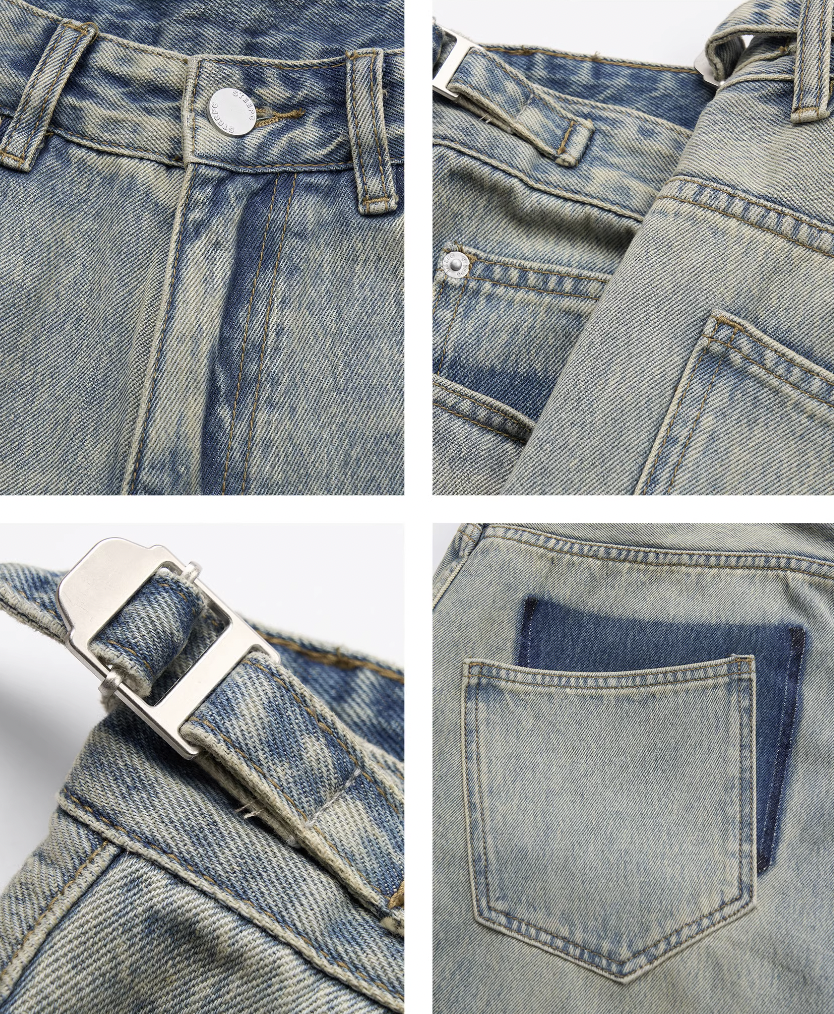 STEEPC Washed Vintage Pockets Deconstructed Baggy Jeans | Face 3 Face