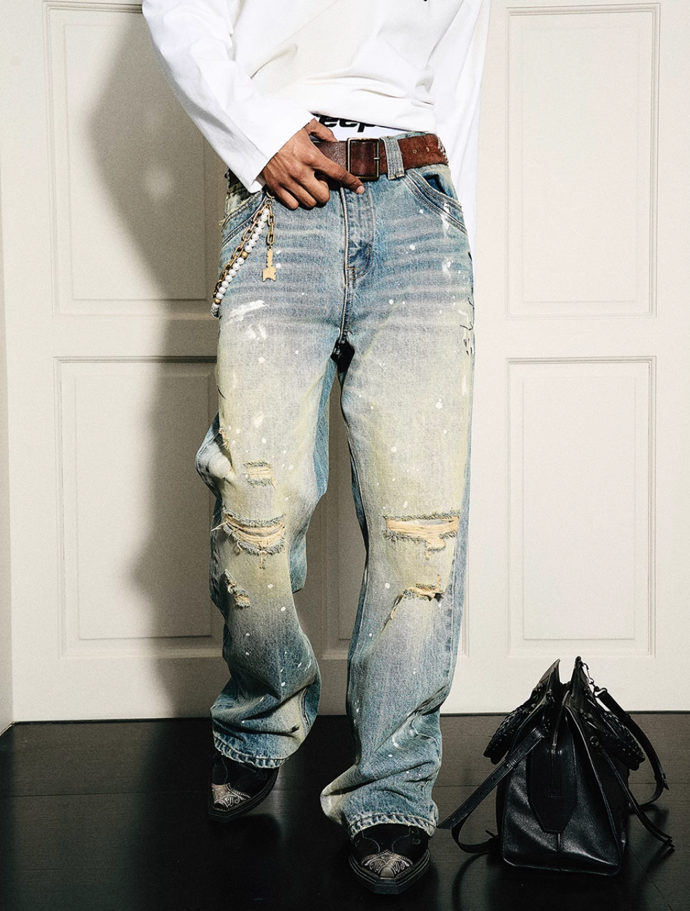 STEEPC Washed Aged Ripped Holes Ink Splattered Jeans | Face 3 Face