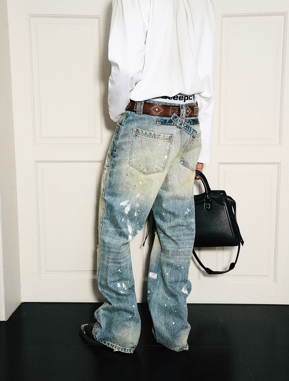 STEEPC Washed Aged Ripped Holes Ink Splattered Jeans | Face 3 Face