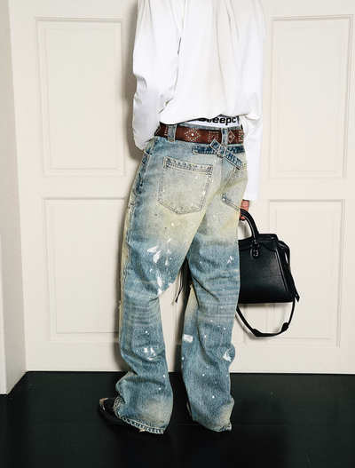 STEEPC Washed Aged Ripped Holes Ink Splattered Jeans | Face 3 Face