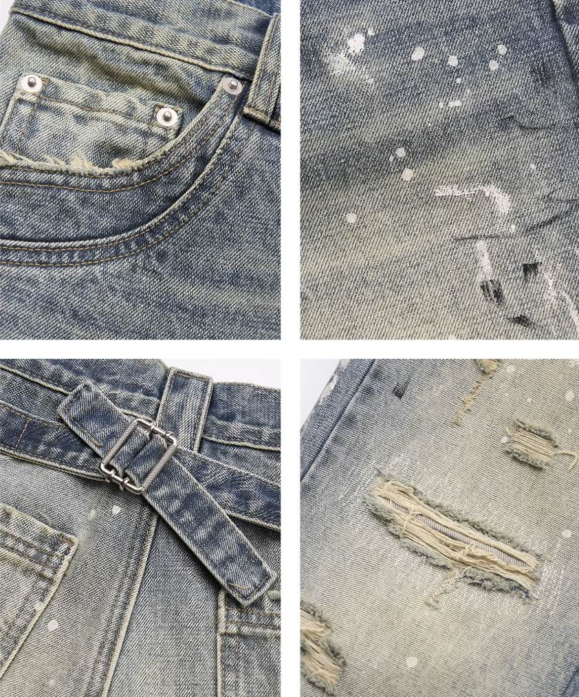 STEEPC Washed Aged Ripped Holes Ink Splattered Jeans | Face 3 Face