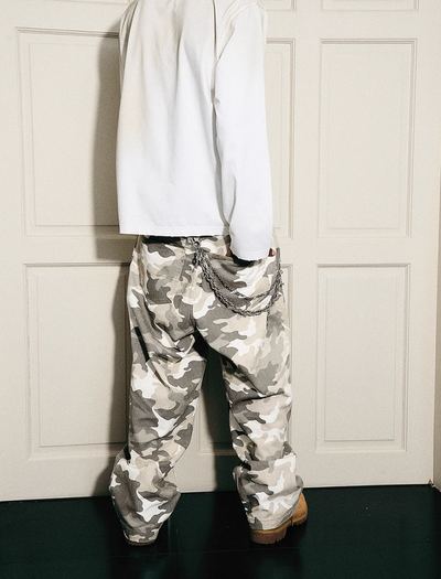 STEEPC Gray & White Camouflage Print Baggy Pants | Face 3 Face