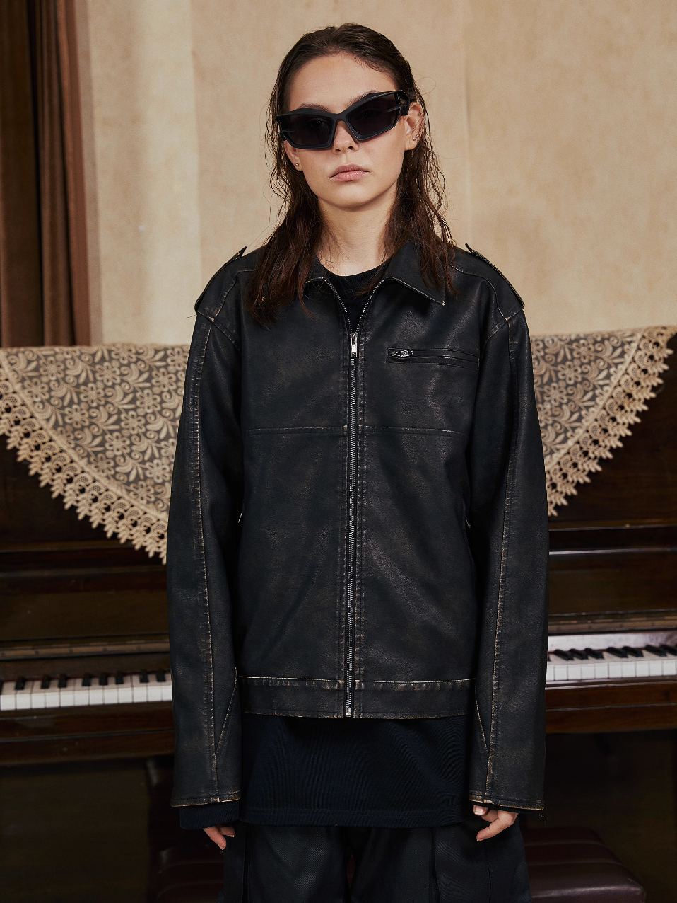 STEEPC Rubbed Color Old Vintage Leather Jacket | Face 3 Face