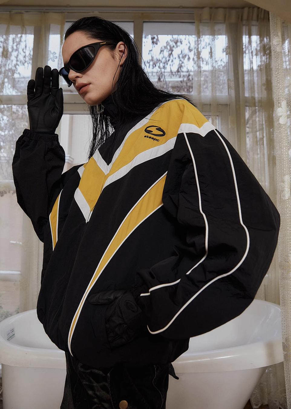 STEEPC Black & Yellow Colorblocking Sports Loose Retro Track Jacket | Face 3 Face