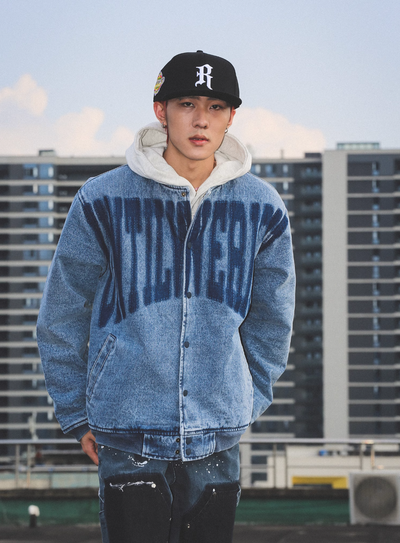 UNTILWERICH Washed Denim Aged Baseball Jacket | Face 3 Face