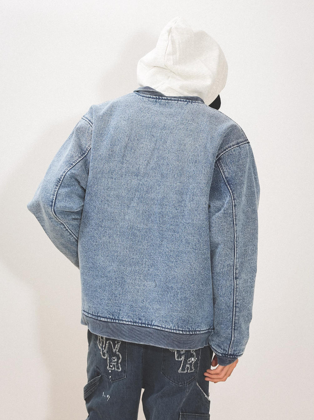 UNTILWERICH Washed Denim Aged Baseball Jacket | Face 3 Face