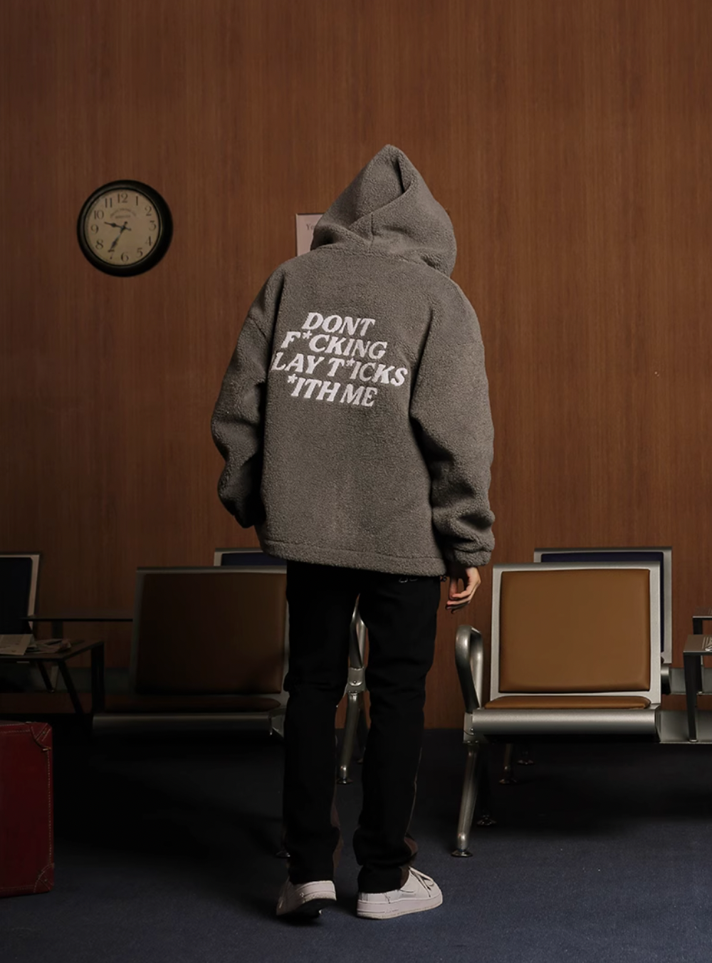 UNTILWERICH Slogan hooded Sherpa Fleece Jacket | Face 3 Face