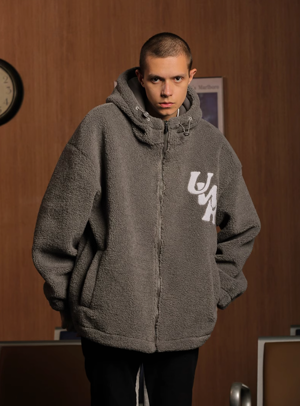 UNTILWERICH Slogan hooded Sherpa Fleece Jacket | Face 3 Face