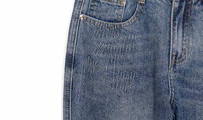 UNTILWERICH Irregular Stitching Embroidered Washed Jeans | Face 3 Face