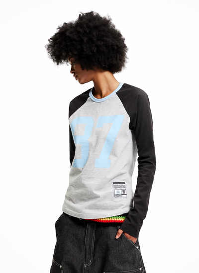 MHARF Gray 87 Raglan Long Sleeve Football Jersey | Face 3 Face