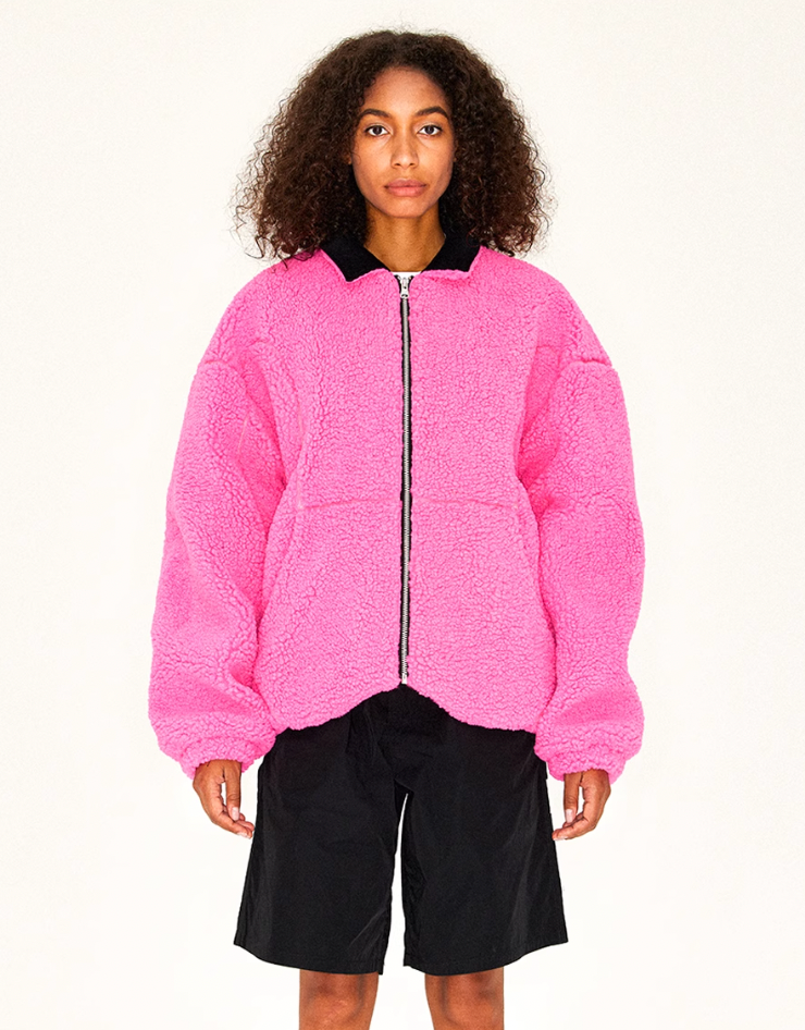 MHARF Rose Pink Zip Up Sherpa Fleece Jacket | Face 3 Face