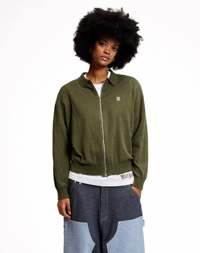 MHARF Army Green Zip Up Cardigan | Face 3 Face