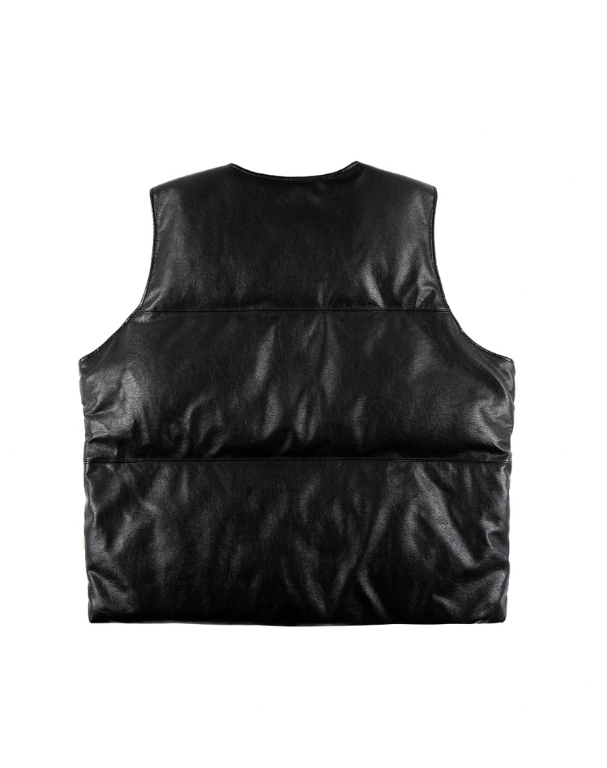 MHARF Black Faux Leather Down Vest | Face 3 Face